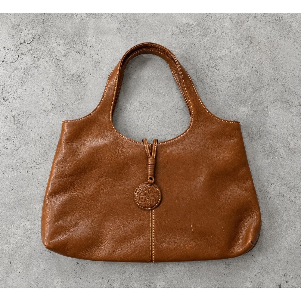 Enzo Angiolini Cognac Brown Leather Shoulder Bag Top Handle Purse Vintage Boho